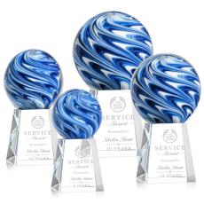 Neptune Globe on Medium Crystal Base Glass Trophy - Art Glass Trophies