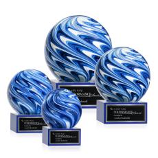 Neptune on Plated Crystal Base Blue Globe Glass Trophy - Art Glass Trophies