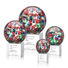 Knapp Globe on Square Crystal Base Glass Trophy - Art Glass Trophies