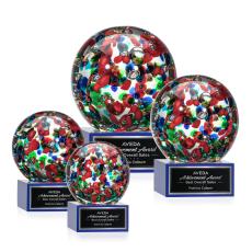 Knapp on Plated Crystal Base Blue Globe Glass Trophy - Crystal Globe Awards