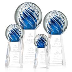 Truong Globe on Tall Crystal Base Glass Trophy - Art Glass Trophies