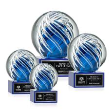 Truong on Plated Crystal Base Blue Globe Glass Trophy - Art Glass Trophies