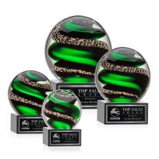 Boykin on Plated Crystal Base Black Globe Glass Trophy - Glass Trophies