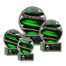 Boykin on Plated Crystal Base Green Globe Glass Trophy - Glass Trophies
