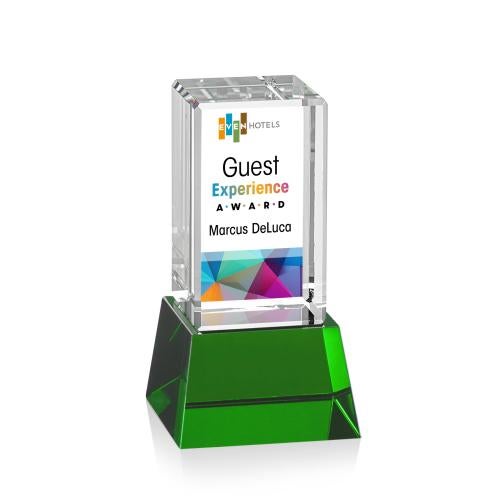 Awards and Plaques - Crystal Trophies - Small Full Color on Base Green Towers Crystal Trophy