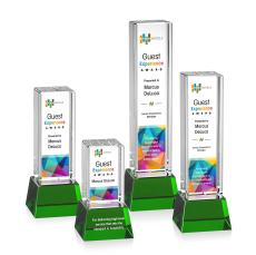 Small Full Color on Base Green Towers Crystal Trophy - Custom Trophies