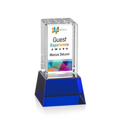 Awards and Plaques - Crystal Trophies - Small Full Color on Base Blue Towers Crystal Trophy