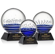 Darby on Cahill Base Black Globe Glass Trophy - Art Glass Trophies