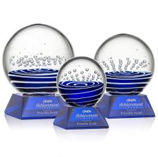 Darby on Cahill Base Blue Globe Glass Trophy - Art Glass Trophies