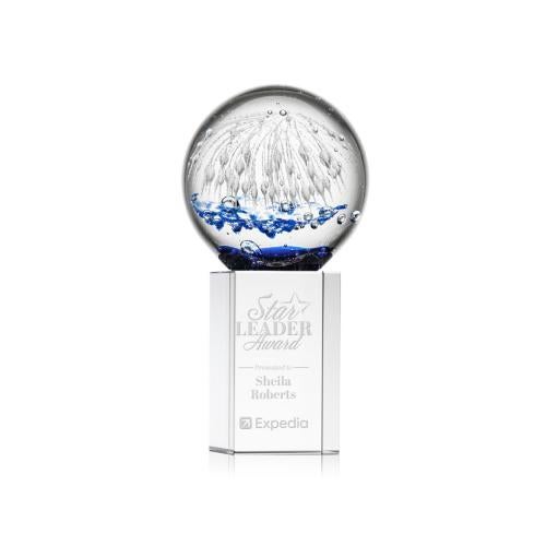 Awards and Plaques - Glass Trophies - Art Glass Trophies - Rudolph on Yoder Base Clear Globe Glass Trophy