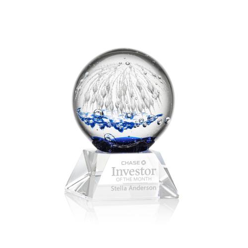 Awards and Plaques - Glass Trophies - Art Glass Trophies - Rudolph on Cahill Base Clear Globe Glass Trophy