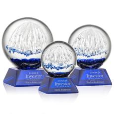 Rudolph on Cahill Base Blue Globe Glass Trophy - Art Glass Trophies