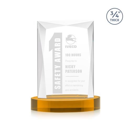 Awards and Plaques - Crystal Trophies - Cassidy on Alberton Base Amber Rectangle Crystal Trophy