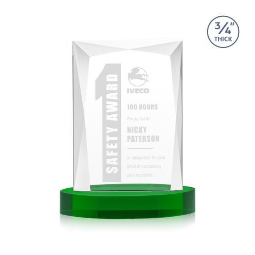 Awards and Plaques - Crystal Trophies - Cassidy on Alberton Base Green Rectangle Crystal Trophy