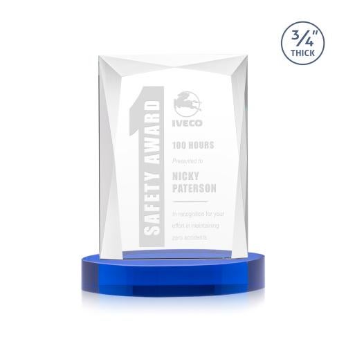 Awards and Plaques - Crystal Trophies - Cassidy on Alberton Base Blue Rectangle Crystal Trophy