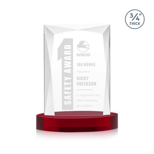 Awards and Plaques - Crystal Trophies - Cassidy on Alberton Base Red Rectangle Crystal Trophy
