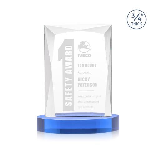 Awards and Plaques - Crystal Trophies - Cassidy on Alberton Base Sky Blue Rectangle Crystal Trophy