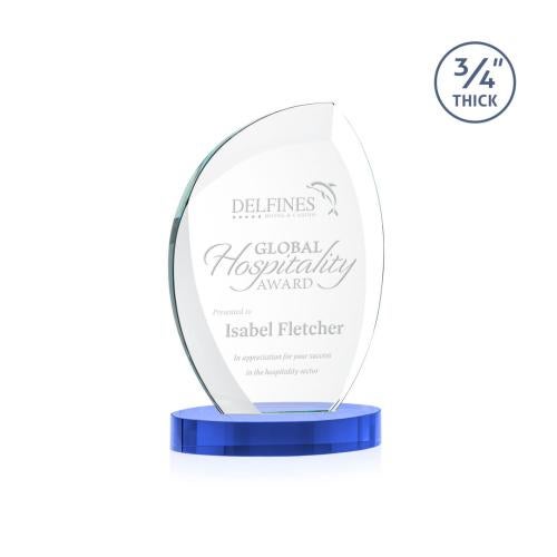 Awards and Plaques - Crystal Trophies - Oakes on Alberton Base Sky Blue Flame Crystal Trophy