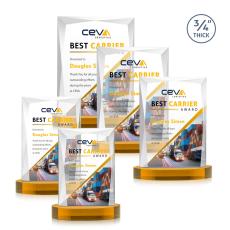 Cassidy Full Color on Alberton Base Amber Rectangle Crystal Trophy - Custom Trophies