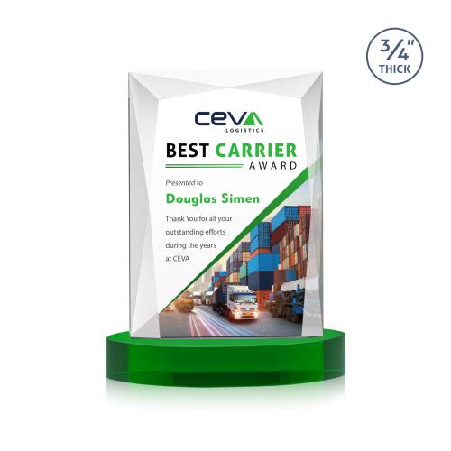 Awards and Plaques - Crystal Trophies - Cassidy Full Color on Alberton Base Green Rectangle Crystal Trophy