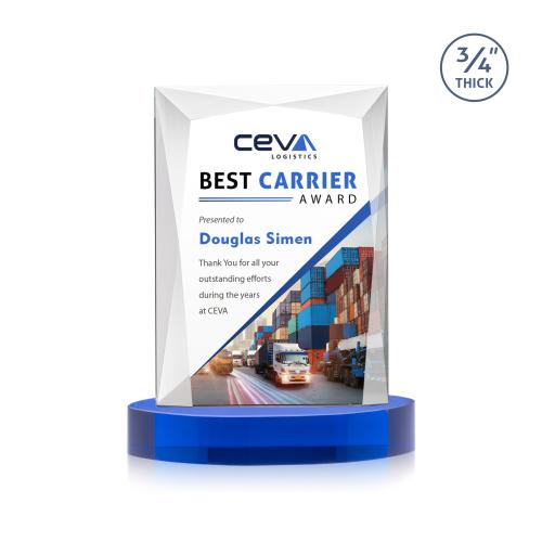 Awards and Plaques - Crystal Trophies - Cassidy Full Color on Alberton Base Blue Rectangle Crystal Trophy