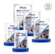 Cassidy Full Color on Alberton Base Blue Rectangle Crystal Trophy - Custom Trophies