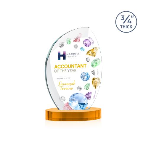 Awards and Plaques - Crystal Trophies - Oakes Full Color on Alberton Base Amber Peaks Crystal Trophy