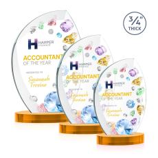 Oakes Full Color on Alberton Base Amber Flame Crystal Trophy - Custom Trophies