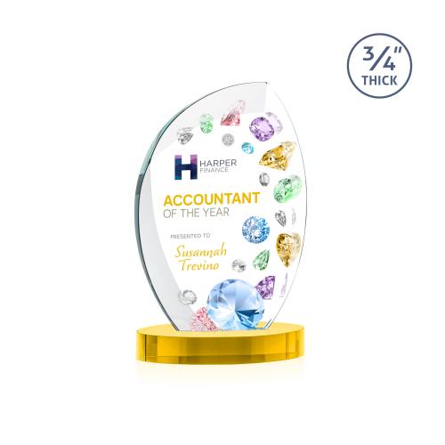 Awards and Plaques - Crystal Trophies - Oakes Full Color on Alberton Base Gold Peaks Crystal Trophy