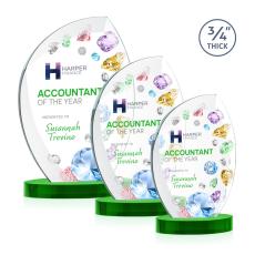 Oakes Full Color on Alberton Base Green Flame Crystal Trophy - Custom Trophies