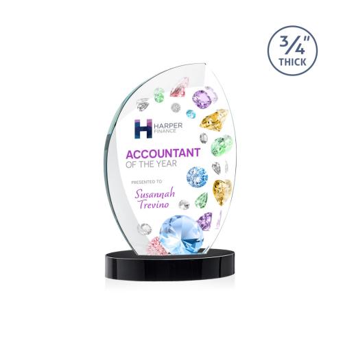 Awards and Plaques - Crystal Trophies - Oakes Full Color on Alberton Base Black Flame Crystal Trophy