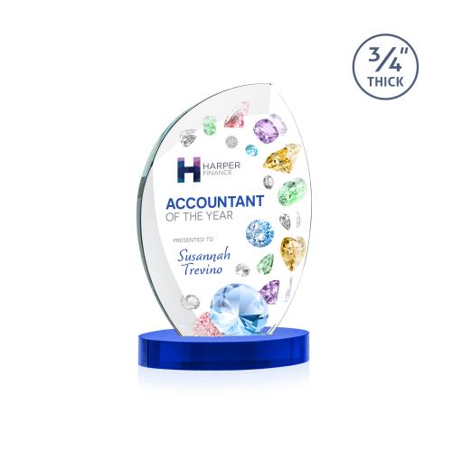 Awards and Plaques - Crystal Trophies - Oakes Full Color on Alberton Base Blue Peaks Crystal Trophy