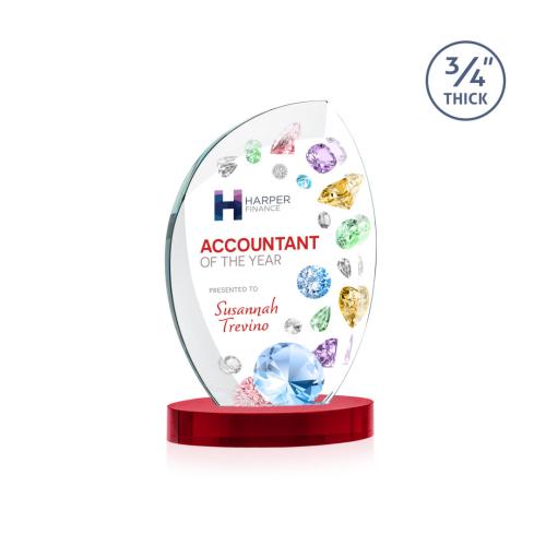 Awards and Plaques - Crystal Trophies - Oakes Full Color on Alberton Base Red Flame Crystal Trophy