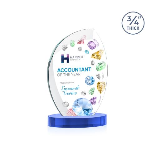 Awards and Plaques - Crystal Trophies - Oakes Full Color on Alberton Base Sky Blue Peaks Crystal Trophy