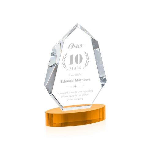 Awards and Plaques - Crystal Trophies - Thomson on Alberton Base Amber Polygon Crystal Trophy