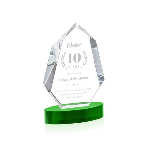 Awards and Plaques - Crystal Trophies - Thomson on Alberton Base Green Polygon Crystal Trophy