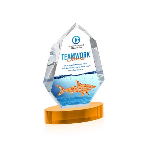 Awards and Plaques - Crystal Trophies - Thomson Full Color on Alberton Base Amber Crystal Trophy