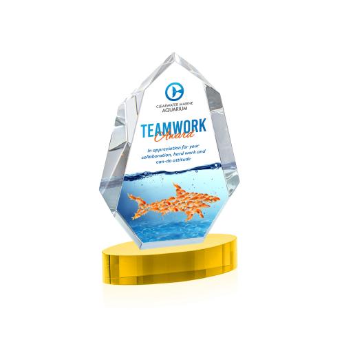 Awards and Plaques - Crystal Trophies - Thomson Full Color on Alberton Base Gold Crystal Trophy