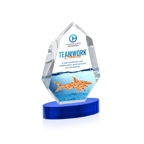 Awards and Plaques - Crystal Trophies - Thomson Full Color on Alberton Base Blue Crystal Trophy