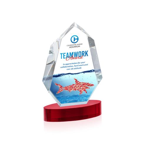 Awards and Plaques - Crystal Trophies - Thomson Full Color on Alberton Base Red Polygon Crystal Trophy