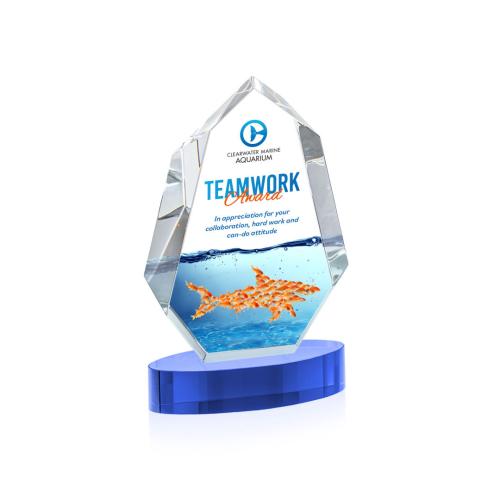 Awards and Plaques - Crystal Trophies - Thomson Full Color on Alberton Base Sky Blue Polygon Crystal Trophy