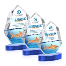 Thomson Full Color on Alberton Base Sky Blue Polygon Crystal Trophy - Custom Trophies