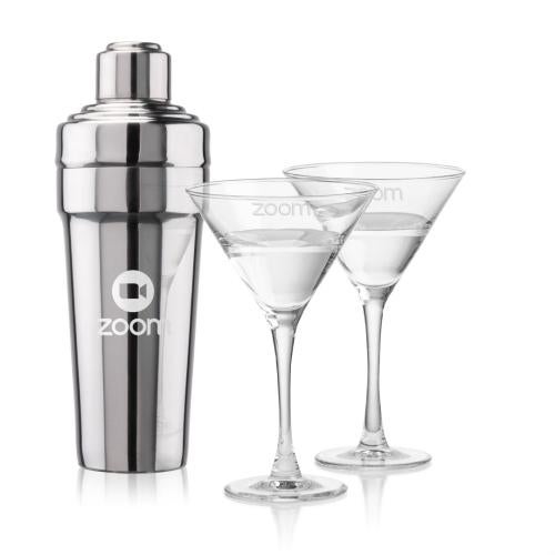 Custom Barware Glasses - Cocktail Glasses - Milano Shaker & Barrera Martini Set