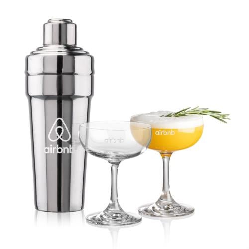 Custom Barware Glasses - Cocktail Glasses - Milano Shaker & Mauritius Cocktail Set