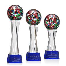 Knapp on Saldana Crystal Base Blue Globe Glass Trophy - Glass Trophies