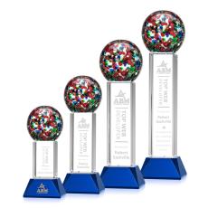 Knapp on Tower Base Blue Globe Glass Trophy - Glass Trophies