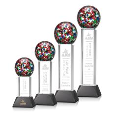 Knapp on Tower Base Black Globe Glass Trophy - Art Glass Trophies