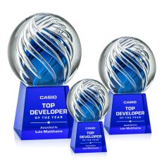 Truong Globe on Fortino Blue Glass Trophy - Glass Trophies