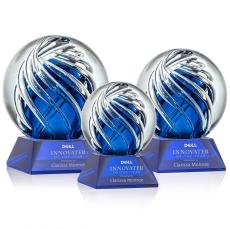 Truong on Cahill Base Blue Globe Glass Trophy - Art Glass Trophies