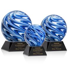 Neptune on Cahill Base Black Globe Glass Trophy - Art Glass Trophies
